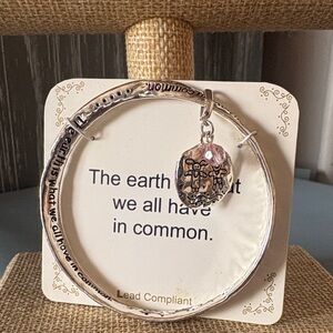 Silver Charm Bangle Bracelet with Family Pendant